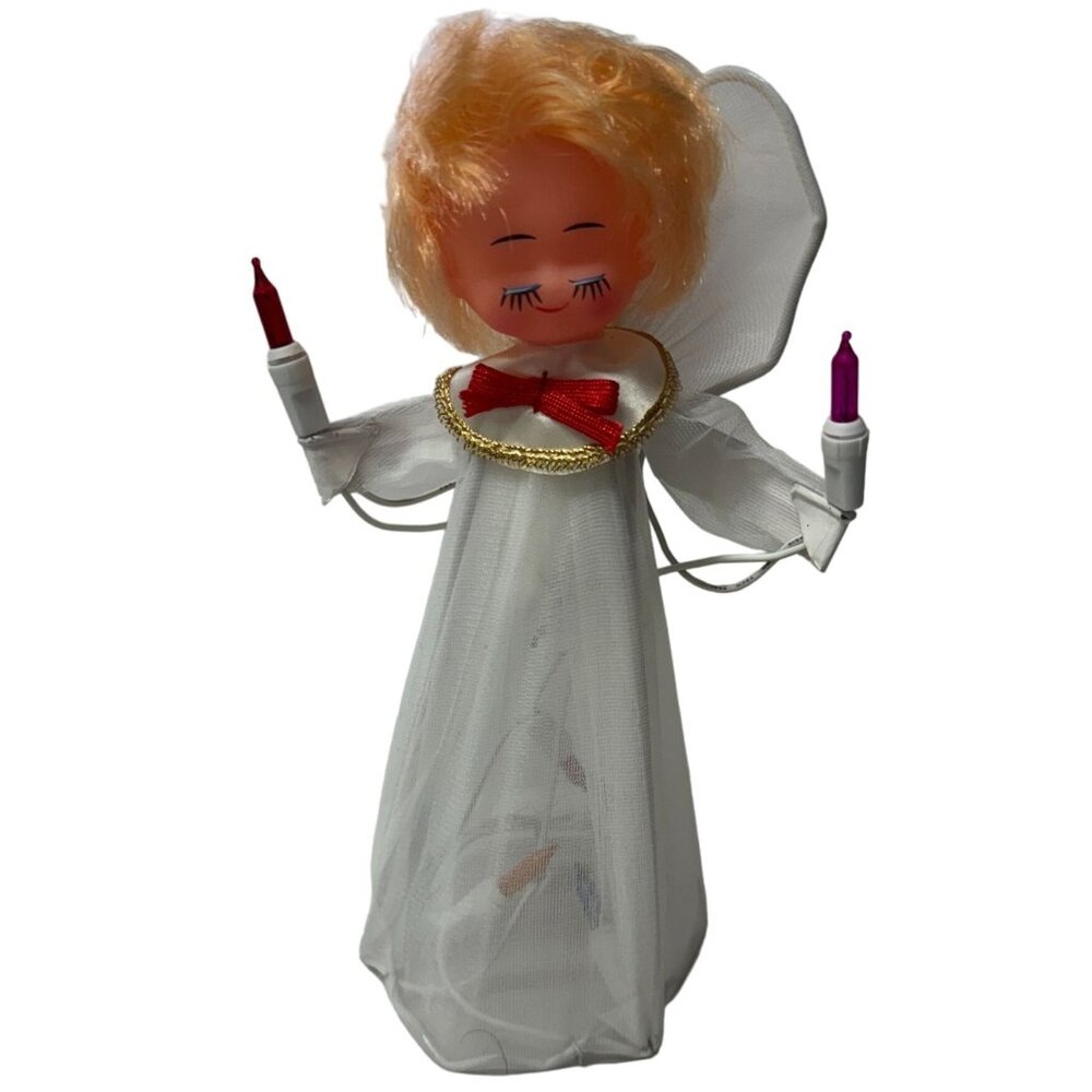 Vintage Angel Tree Topper Multicolor Lights Blinks MCM Retro Kitsch Christmas